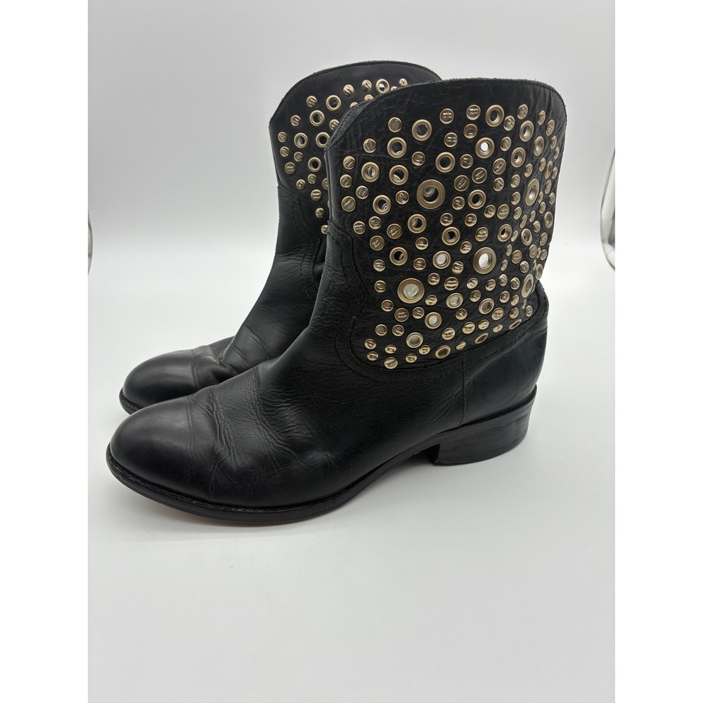 Lucchese Spirit Womens Black Leather Grommet Studded Western Boots Size 10 M